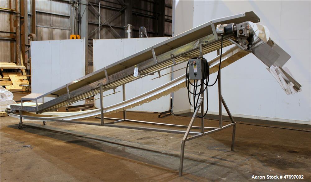 Used Incline Conveyor, 304 Stainless Steel.
