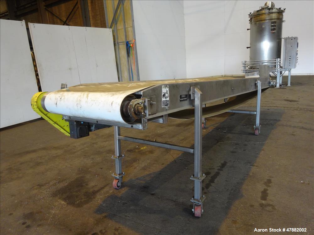 Used Incline 304 stainless steel conveyor, approximate 180" long x 30" wide,