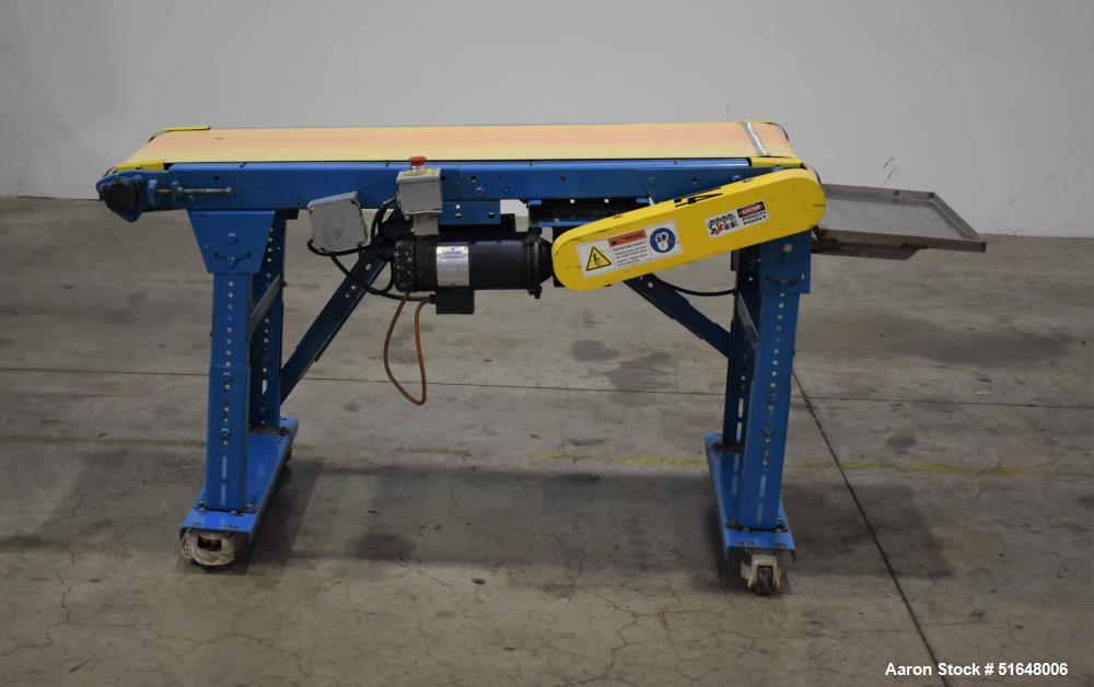 Used- Belt Conveyor. Approximate 17" wide belt. Driven by a Leeson 1750 rpm, 90 volt, DC motor. Mounted on a adjustable heig...