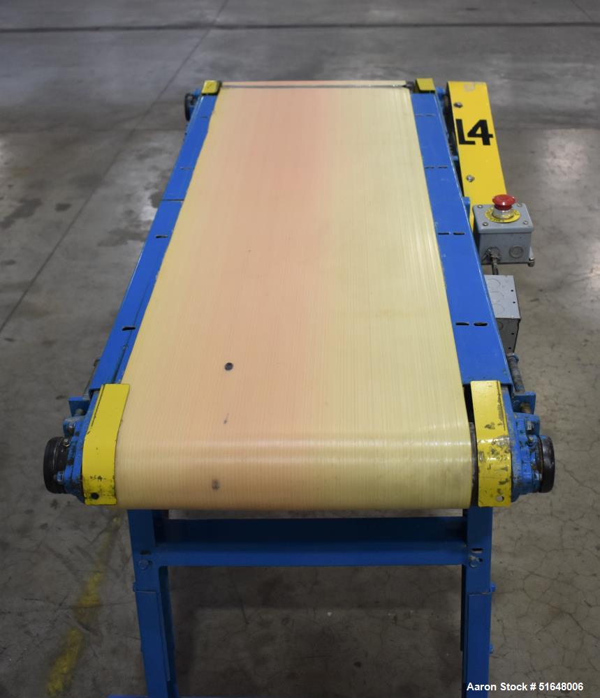 Used- Belt Conveyor. Approximate 17" wide belt. Driven by a Leeson 1750 rpm, 90 volt, DC motor. Mounted on a adjustable heig...