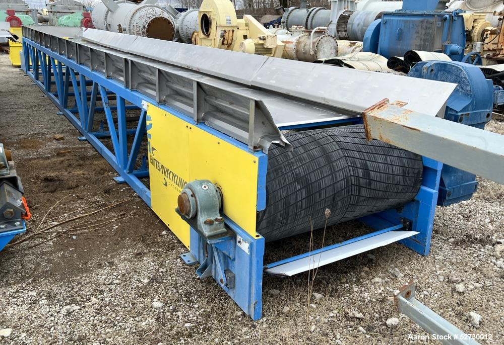 Used- Wirtz Mfg Co. Battery Recycling Systems Belt Conveyor. Approximate 310" long x 44" wide. Driven by a 1-1/2hp, 3/60/230...