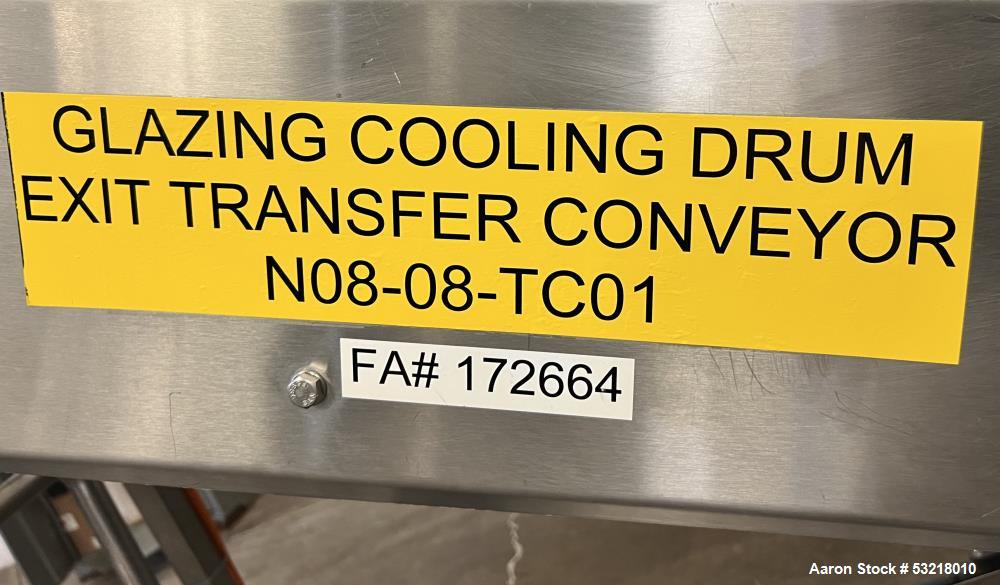 Used Rubber Belt Inclined Conveyor. Pleated belt approximate 23" wide x 13' long x 1-3/4" deep sides x 1-3/4" tall pleats. With VDG drum motor, stainless steel frame