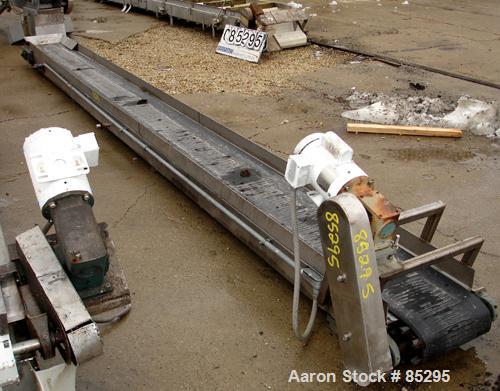 USED: Belt conveyor, 304 stainless steel frame. Rubber belt 15" widex 20' long. Driven by a 1 hp, 1/60/115/230 volt, 1725 rpm gearmotor.