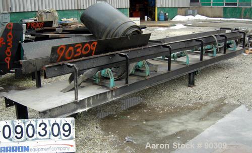 USED: Rubber belt conveyor, carbon steel frame. Rubber belt approximately 26" wide x 44' long. (3) Sections. Driven by a 2 hp, 3/60/230/460 volt, 1730 rpm variable speed motor, ratio 17:1, min/max rp...