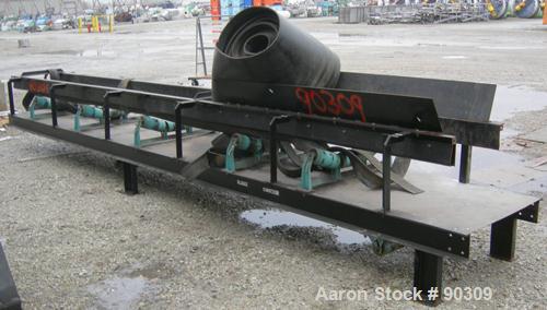 USED: Rubber belt conveyor, carbon steel frame. Rubber belt approximately 26" wide x 44' long. (3) Sections. Driven by a 2 hp, 3/60/230/460 volt, 1730 rpm variable speed motor, ratio 17:1, min/max rp...