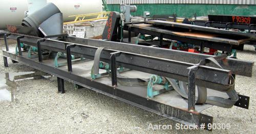 USED: Rubber belt conveyor, carbon steel frame. Rubber belt approximately 26" wide x 44' long. (3) Sections. Driven by a 2 h...