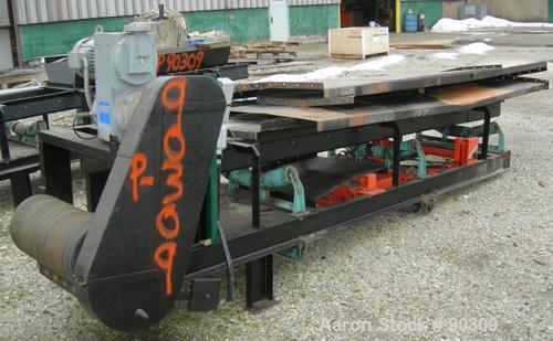 USED: Rubber belt conveyor, carbon steel frame. Rubber belt approximately 26" wide x 44' long. (3) Sections. Driven by a 2 hp, 3/60/230/460 volt, 1730 rpm variable speed motor, ratio 17:1, min/max rp...
