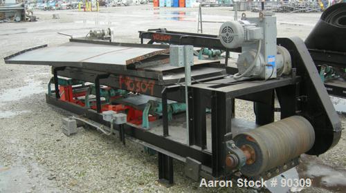 USED: Rubber belt conveyor, carbon steel frame. Rubber belt approximately 26" wide x 44' long. (3) Sections. Driven by a 2 hp, 3/60/230/460 volt, 1730 rpm variable speed motor, ratio 17:1, min/max rp...