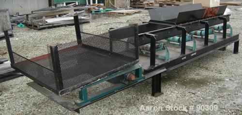 USED: Rubber belt conveyor, carbon steel frame. Rubber belt approximately 26" wide x 44' long. (3) Sections. Driven by a 2 hp, 3/60/230/460 volt, 1730 rpm variable speed motor, ratio 17:1, min/max rp...