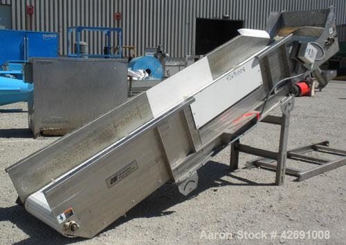 Used Bunting Magnetics Incline Belt Conveyor, Model GFC24-156. Plastic partial pleated belt 23-1/2" wide x 148’’ long. Pleats approximately 31" apart, and 3’’ tall. Driven by a 1/2 hp, 3/60/208-230/4...