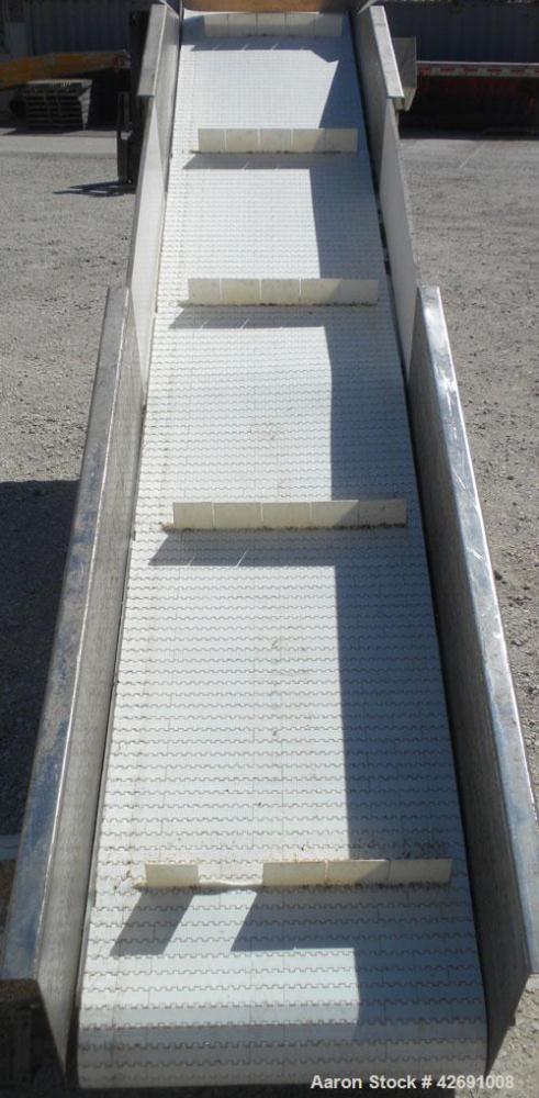Used Bunting Magnetics Incline Belt Conveyor, Model GFC24-156. Plastic partial pleated belt 23-1/2" wide x 148’’ long. Pleats approximately 31" apart, and 3’’ tall. Driven by a 1/2 hp, 3/60/208-230/4...