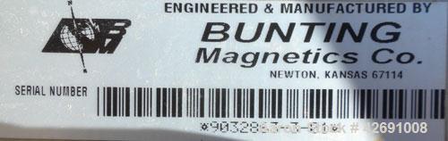 Used Bunting Magnetics Incline Belt Conveyor, Model GFC24-156. Plastic partial pleated belt 23-1/2" wide x 148’’ long. Pleats approximately 31" apart, and 3’’ tall. Driven by a 1/2 hp, 3/60/208-230/4...