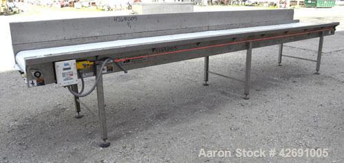 Used Bunting Magnetics Belt Conveyor, Model SC130-00-18. Plastic belt 29-1/2" wide x 210" long. Approximate 36" dump height. Driven by a 1/2 hp, 3/60/208-230/460 volt, 1725 rpm gear motor, ratio 30 t...