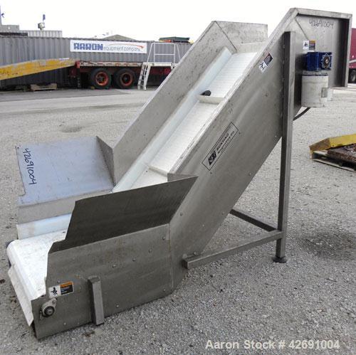 Used Bunting Magnetics Incline Belt Conveyor, Model SC130-03-05. Plastic pleated belt 29-1/2" wide x 20" long bottom horizontal section x  72’’ inclined section. Pleats approximately 25" apart, and 3...
