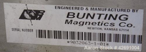 Used Bunting Magnetics Incline Belt Conveyor, Model SC130-03-05. Plastic pleated belt 29-1/2" wide x 20" long bottom horizontal section x  72’’ inclined section. Pleats approximately 25" apart, and 3...