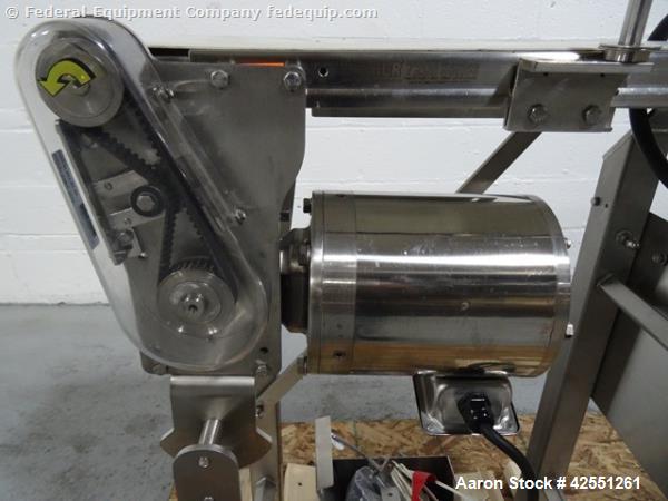 Used Dorner 7200 Series Horizontal Belt Conveyor. 8" Wide x 34" long smooth belt with 0.5/0.33 hp, 208-230/190V, 3 phase motor, 15:1 gearbox, with controls, stainless steel construction.