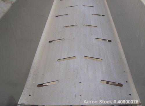 Used Heat and Control Deoiler Belt Conveyor, Model CV-BT-PL, 304 Stainless Steel. 18" Wide x 260" long belt, driven by a 3/4 hp, 3/60/575 volt, 1740 rpm gearmotor. Approximate 14" tall sidewalls. Mou...