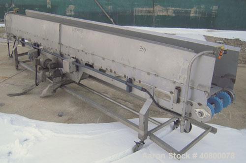 Used Heat And Control Deoiler Belt Conveyor, Model CV-BT-PL, 304 Stainless Steel. 18" Wide x 186" long belt. Driven by a 3/4 hp, 3/60/575 volt, 1740 rpm gearmotor. Approximate 18" tall sidewalls. Mou...
