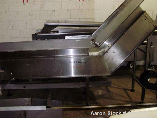 Used Vertical "Z" Shaped Conveyor, 304 stainless steel frame. 16" wide plastic belt, 48" long horizontal bottom infeed section, 144" long vertical section, 144" long horizontal top discharge section....
