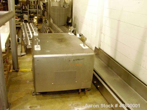 Used Vertical "Z" Shaped Conveyor, 304 stainless steel frame. 16" wide plastic belt, 48" long horizontal bottom infeed section, 144" long vertical section, 144" long horizontal top discharge section....