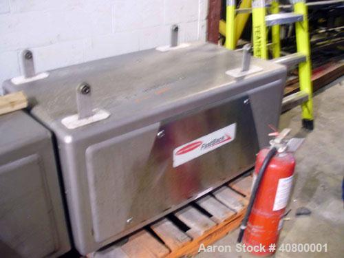 Used Vertical "Z" Shaped Conveyor, 304 stainless steel frame. 16" wide plastic belt, 48" long horizontal bottom infeed section, 144" long vertical section, 144" long horizontal top discharge section....