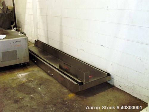 Used Vertical "Z" Shaped Conveyor, 304 stainless steel frame. 16" wide plastic belt, 48" long horizontal bottom infeed section, 144" long vertical section, 144" long horizontal top discharge section....