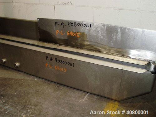 Used Vertical "Z" Shaped Conveyor, 304 stainless steel frame. 16" wide plastic belt, 48" long horizontal bottom infeed section, 144" long vertical section, 144" long horizontal top discharge section....