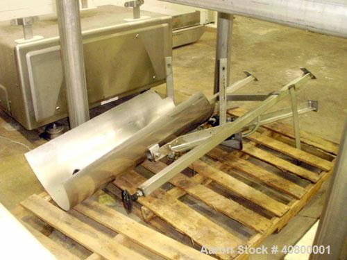 Used Vertical "Z" Shaped Conveyor, 304 stainless steel frame. 16" wide plastic belt, 48" long horizontal bottom infeed section, 144" long vertical section, 144" long horizontal top discharge section....
