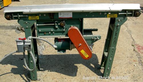 USED: Hytrol belt conveyor, model TA. Cloth belt 6-1/2" wide x 56" long. Driven by a 1/3 hp, 3/60/208-230/460 volt, 1725 rpm gearmotor. Mounted on adjustable carbon steel legs.