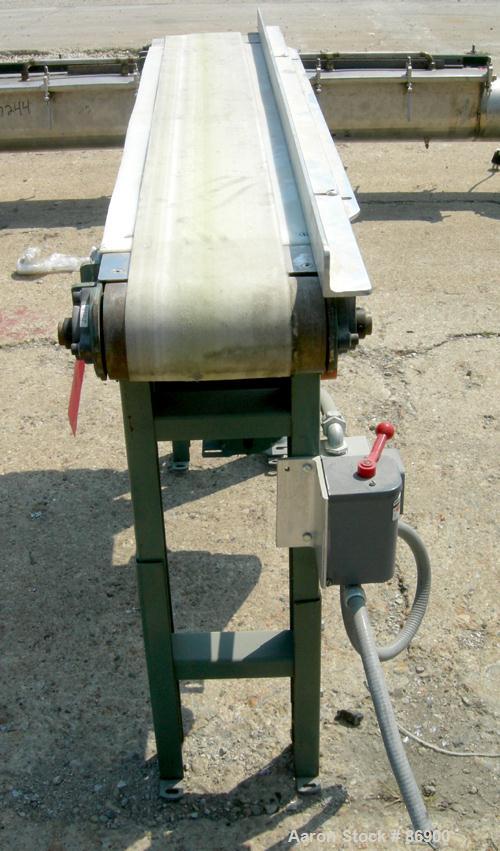 USED: Hytrol belt conveyor, model TA. Cloth belt 6-1/2" wide x 56" long. Driven by a 1/3 hp, 3/60/208-230/460 volt, 1725 rpm gearmotor. Mounted on adjustable carbon steel legs.