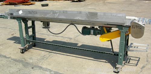 USED: Hytrol dual lane belt conveyor, rubber belts. (1) 10" wide x 140" long, (1) 6" wide x 114" long, both driven by a 1/2 hp, 90 volt, 1750 rpm DC gearmotor with a Bodine model FPM speed controller...