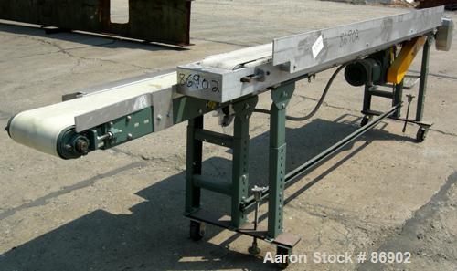 USED: Hytrol dual lane belt conveyor, rubber belts. (1) 10" wide x 140" long, (1) 6" wide x 114" long, both driven by a 1/2 hp, 90 volt, 1750 rpm DC gearmotor with a Bodine model FPM speed controller...