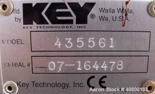 Unused- Key Technology Intralox Belt Conveyor, Model 435561, 304 stainless steel. Plastic belt with 4" flights on 6" centers, 24" wide (21 7/8" wide conveying width) x 84" horizontal bottom section x...