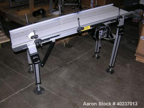 Used Dorver inclined belt conveyor, series 2200. 18" wide x 58" long belt. Driven by a 1/2 hp motor, variable speed.
