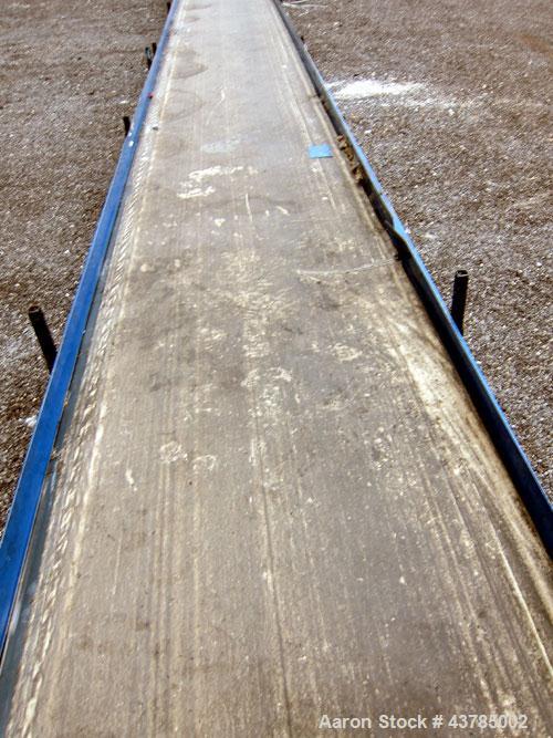 Used LaRos Belt Conveyor, Model E-507-42-36.00. 40" Wide x 424" long rubber belt. Driven by a 1/3 hp, 1/60/115/208-230 volt, 1725 rpm gear motor, ratio 60 to 1. Mounted on a carbon steel frame with l...