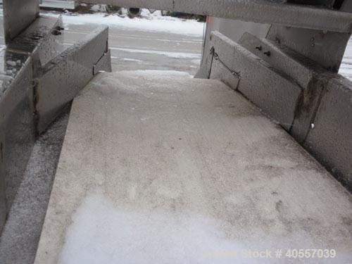 Used Belt Conveyor, 18" wide x 148" long rubber belt. Driven by a 1 hp, 3/60/230/460 volt, 1725 rpm gear motor, no ratio. Mounted on a stainless steel frame.
