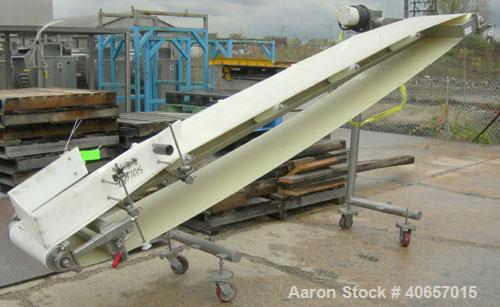 Used- Inclined Belt Conveyor, 23 1/2" wide x 152" long rubber belt. Driven by a 1 hp, 3/60/208-230/460 volt, 1725 rpm gearmo...