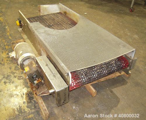 Used- Belt Conveyor. Plastic belt 24" wide x 53" long. Stainless steel frame. Driven by a 1 hp, 3/60/575 volt, 1725 rpm gear...