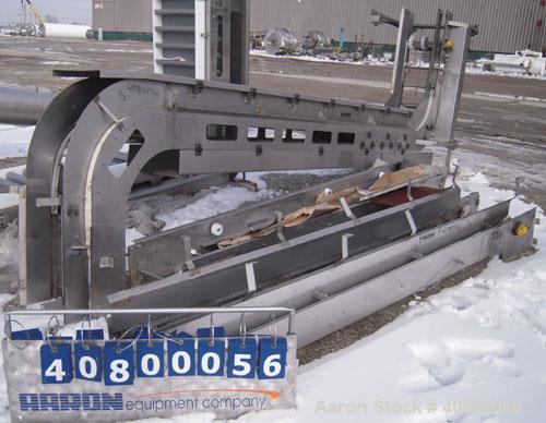 Used Vertical "Z" Shaped Conveyor, 304 stainless steel frame. 16" wide plastic belt, 48" long horizontal bottom infeed section, 144" long vertical section, 144" long horizontal top discharge section....