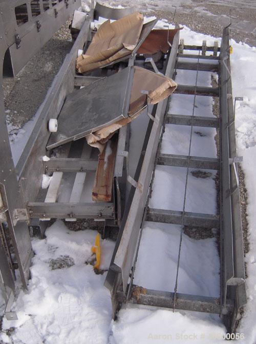 Used Vertical "Z" Shaped Conveyor, 304 stainless steel frame. 16" wide plastic belt, 48" long horizontal bottom infeed section, 144" long vertical section, 144" long horizontal top discharge section....
