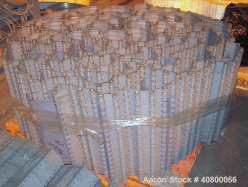 Used Vertical "Z" Shaped Conveyor, 304 stainless steel frame. 16" wide plastic belt, 48" long horizontal bottom infeed section, 144" long vertical section, 144" long horizontal top discharge section....
