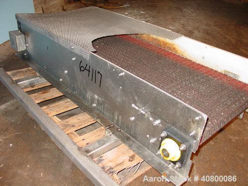 Used Belt Conveyor. Plastic belt 24" wide x 53" long. Stainless steel frame. Driven by a 1 hp, 3/60/575 volt, 1725 rpm gear motor.