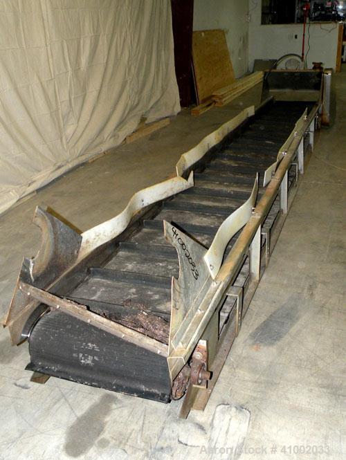 Used Belt Conveyor. Rubber belt 23" wide x 216" long. 11" long x 2" deep pockets. Driven by a 1 hp, 3/60/208-230/460 volt, 1725 rpm motor with reducer, ratio 20 to 1. Mounted on a 304 stainless steel...