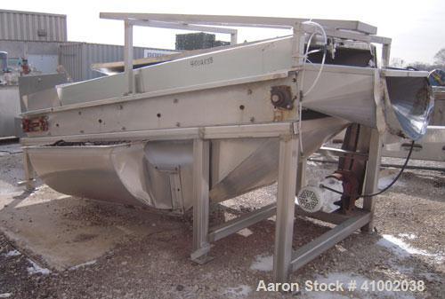 Used- Inclined Cooling Belt Conveyor, 304 stainless steel. 36" wide x 102" long wire mesh stainless steel belt. Driven by a ...