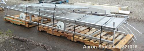 Used Inclined "S" Shaped Belt Conveyor. Approximate 24" wide rubber belt with 17" wide x 10" long x 3" deep pockets. Approximate 48" long bottom section with 27" x 27" feed hopper x 156" long incline...