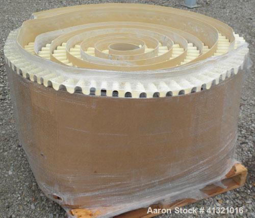 Used Inclined "S" Shaped Belt Conveyor. Approximate 24" wide rubber belt with 17" wide x 10" long x 3" deep pockets. Approximate 48" long bottom section with 27" x 27" feed hopper x 156" long incline...