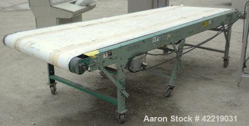 Used Belt Conveyor, Carbon Steel. 48" wide x 140" long rubber belt. Driven by a Sparks Dura Roller drive, .25 hp, 3/60/240 volt, 852 rpm. Includes an E-Trac AC inverter. Mounted on a carbon steel fra...