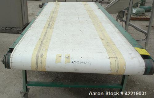Used Belt Conveyor, Carbon Steel. 48" wide x 140" long rubber belt. Driven by a Sparks Dura Roller drive, .25 hp, 3/60/240 volt, 852 rpm. Includes an E-Trac AC inverter. Mounted on a carbon steel fra...