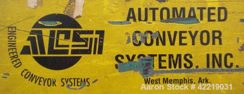 Used Belt Conveyor, Carbon Steel. 48" wide x 140" long rubber belt. Driven by a Sparks Dura Roller drive, .25 hp, 3/60/240 volt, 852 rpm. Includes an E-Trac AC inverter. Mounted on a carbon steel fra...
