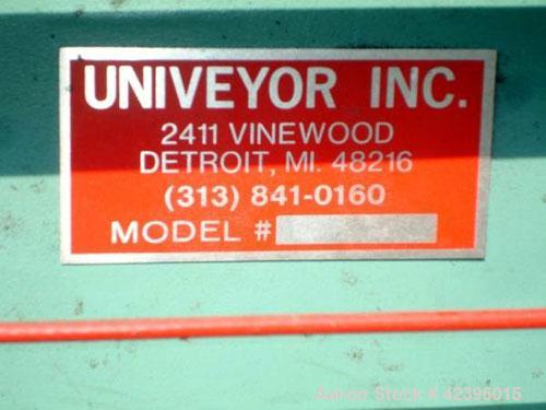 Used Univeyor Belt Conveyor, Carbon Steel. 40" Wide x 21' long belt, approximate 69" high discharge height. Driven by a 1 hp, 230/460 volt motor.